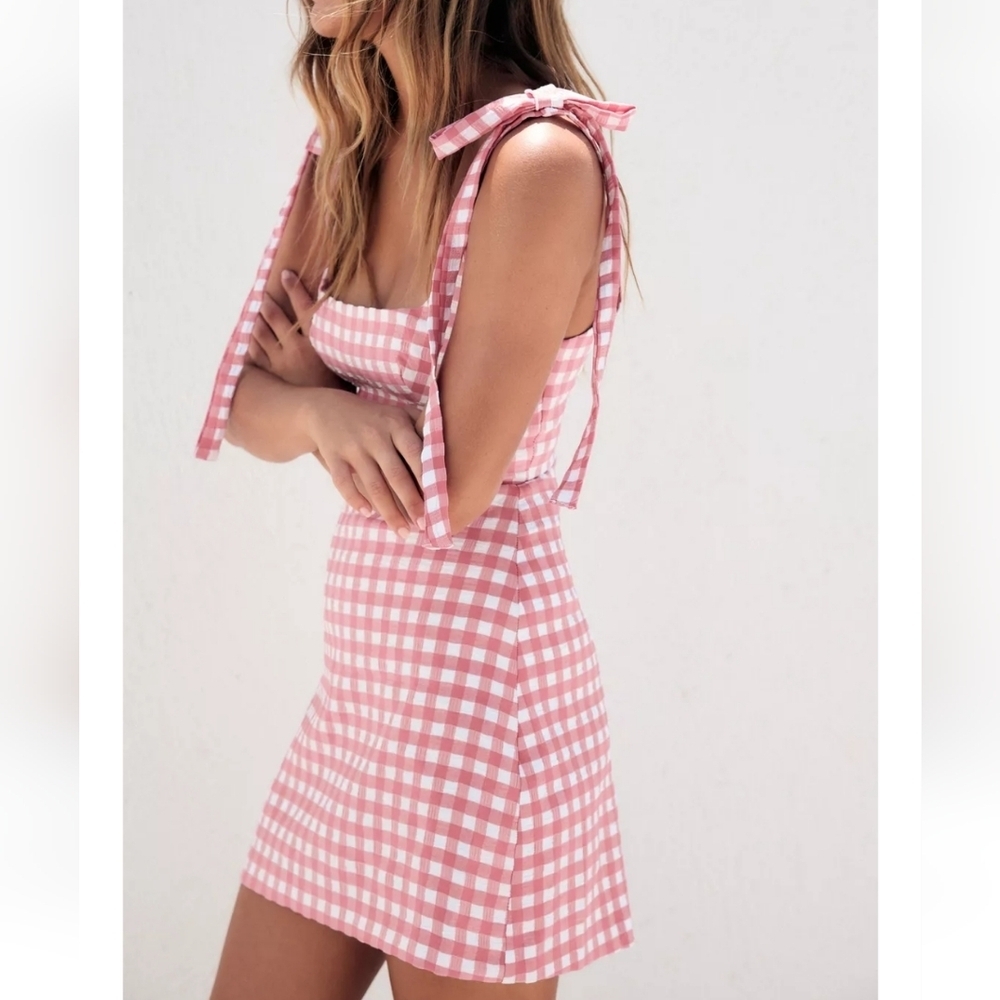 Zara Pink Plaid Mini Dress Sz L - Picture 8 of 16